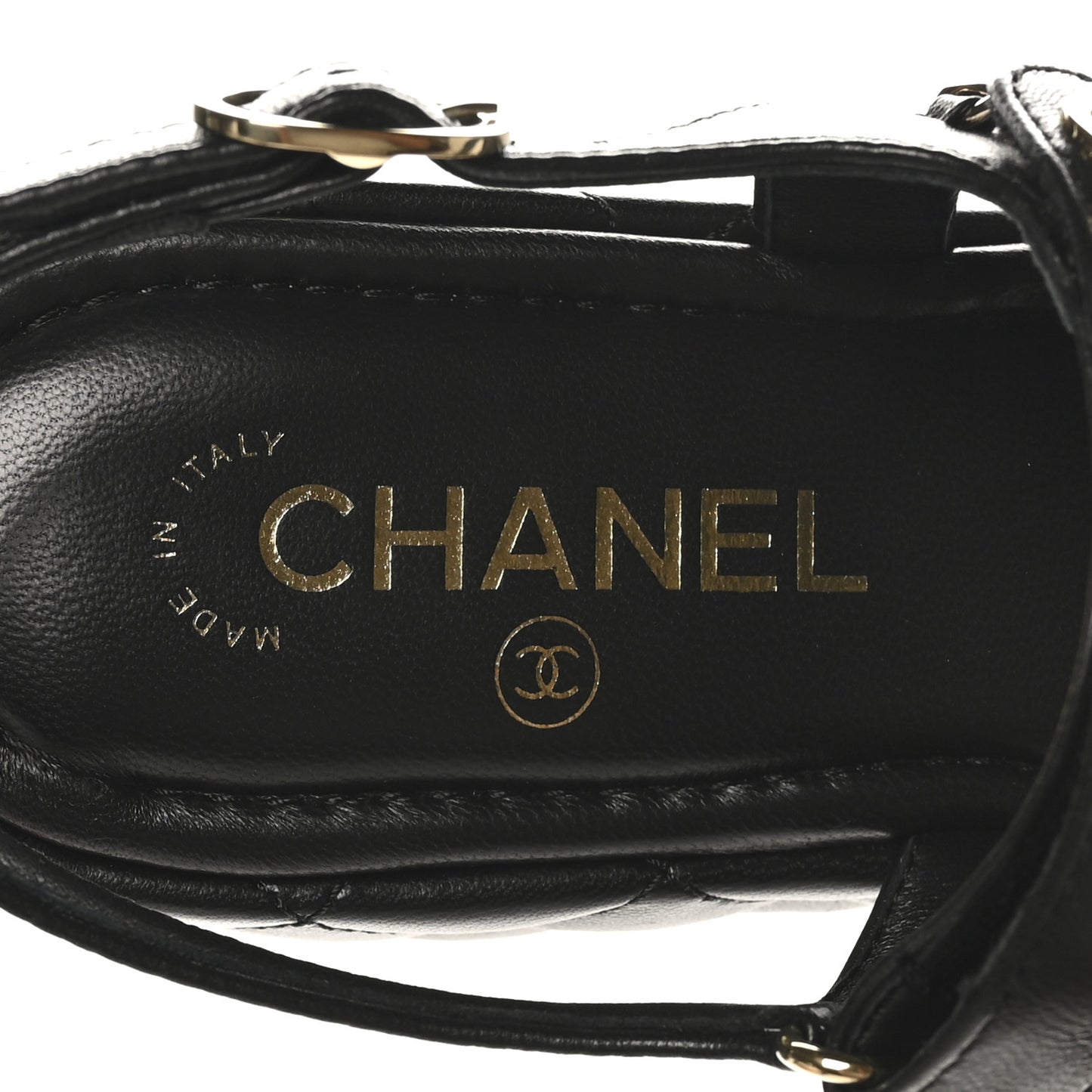 Lambskin Quilted Chain CC Platform Sandals 39.5 Black