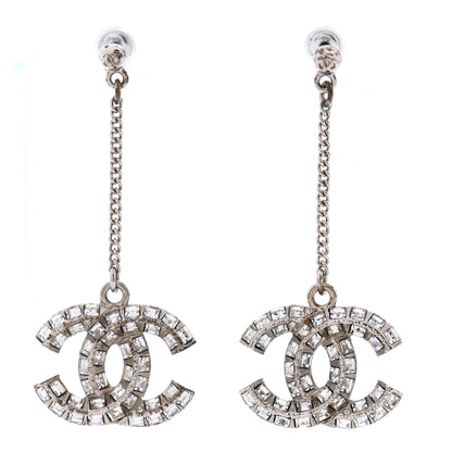 Chanel Baguette Crystal CC Drop Earrings Silver 1 of 5