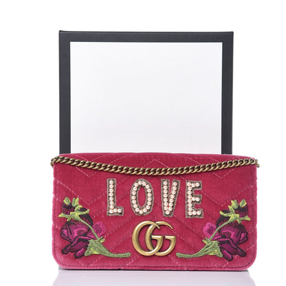 Gucci Velvet Matelasse Love Embroidered GG Marmont Mini Bag Light Raspberry Rose 7 of 7