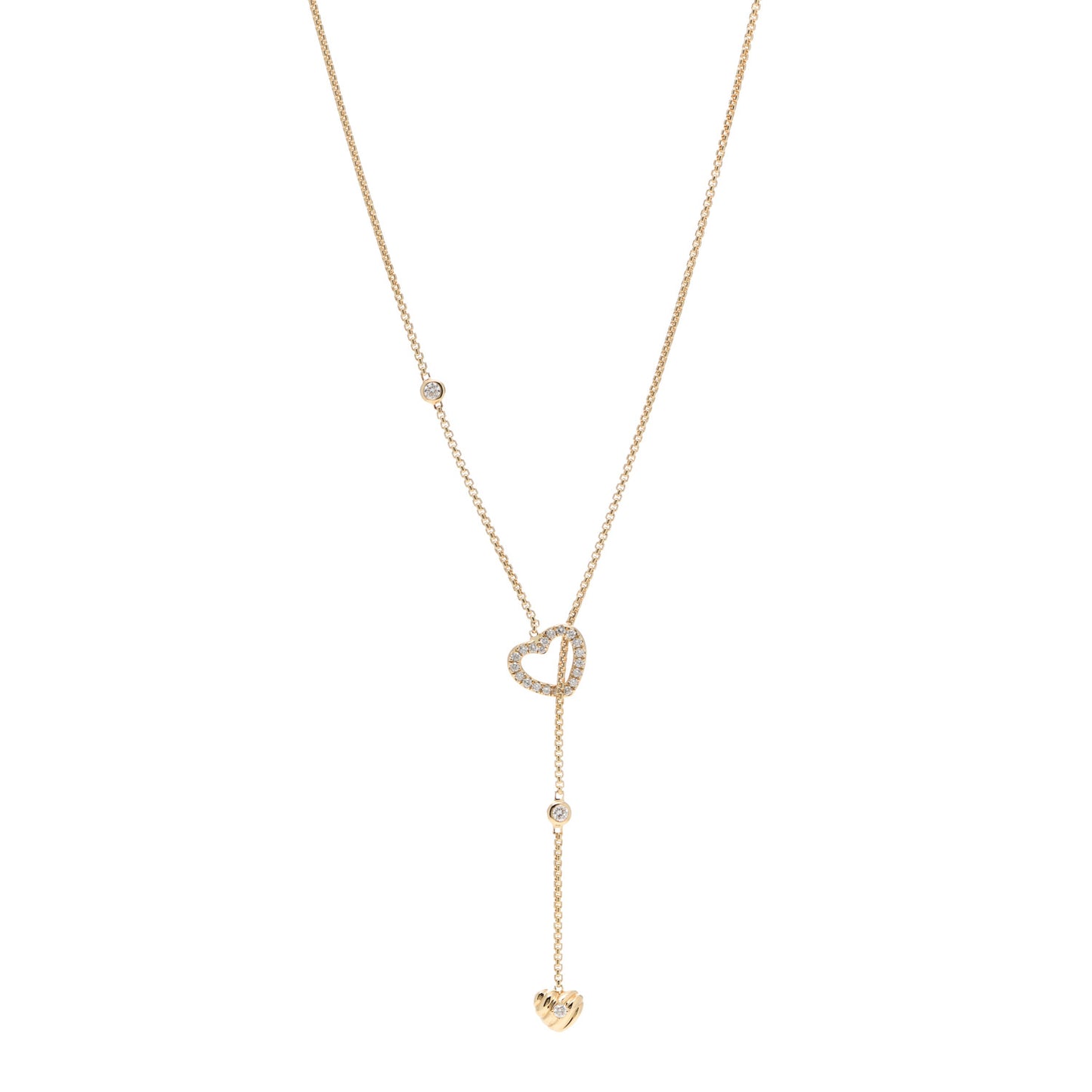18K Yellow Gold Diamond Heart Y Lariat Necklace