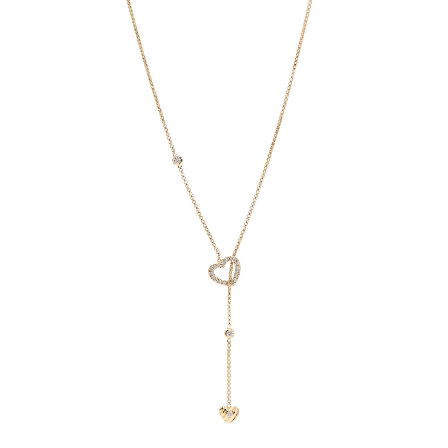 David Yurman 18K Yellow Gold Diamond Heart Y Lariat Necklace 1 of 4