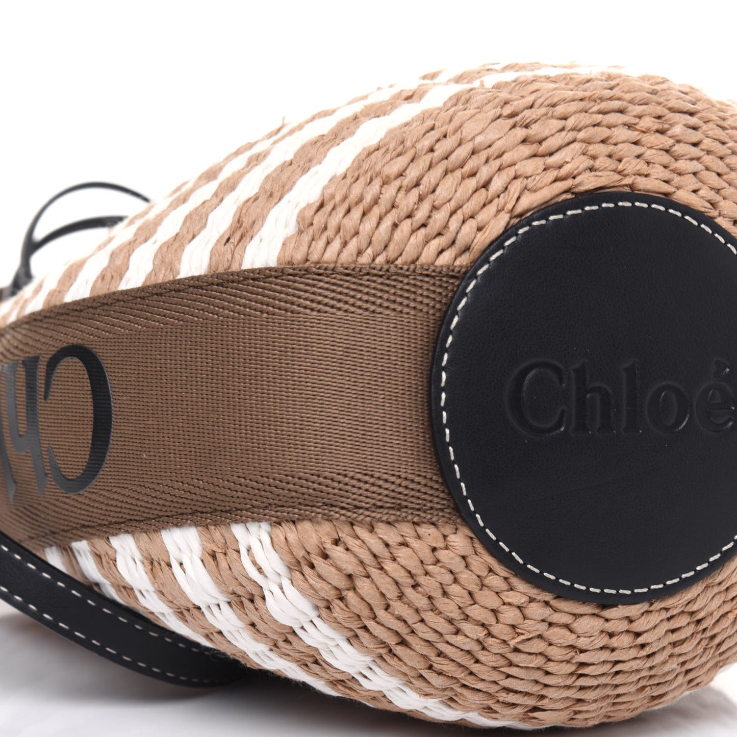 Raffia Calfskin Small Woody Striped Basket Bag Brown