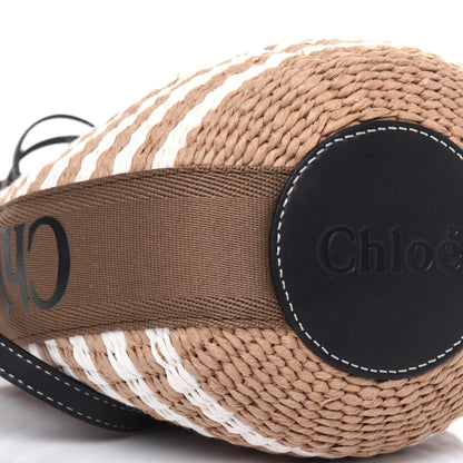 Chloe Raffia Calfskin Small Woody Striped Basket Bag Brown 11 of 14