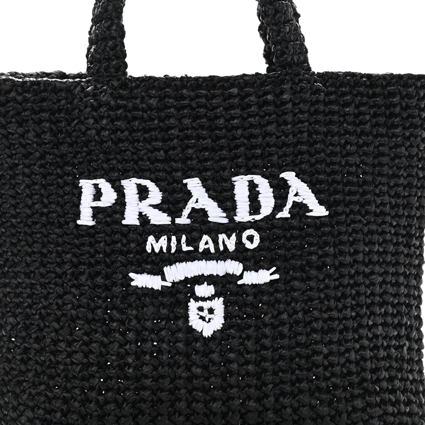 Yarn Raffia Effect Crochet Small Logo Tote Black