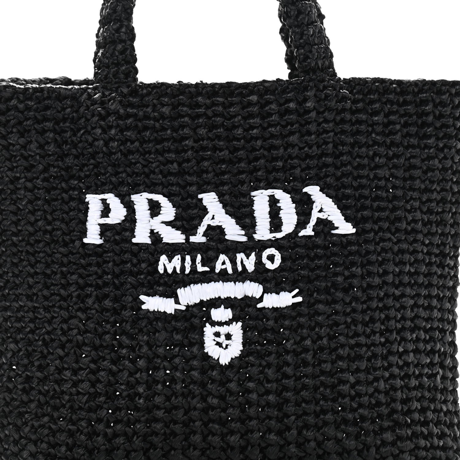 Prada Yarn Raffia Effect Crochet Small Logo Tote Black 10 of 10