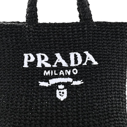 Prada Yarn Raffia Effect Crochet Small Logo Tote Black 10 of 10