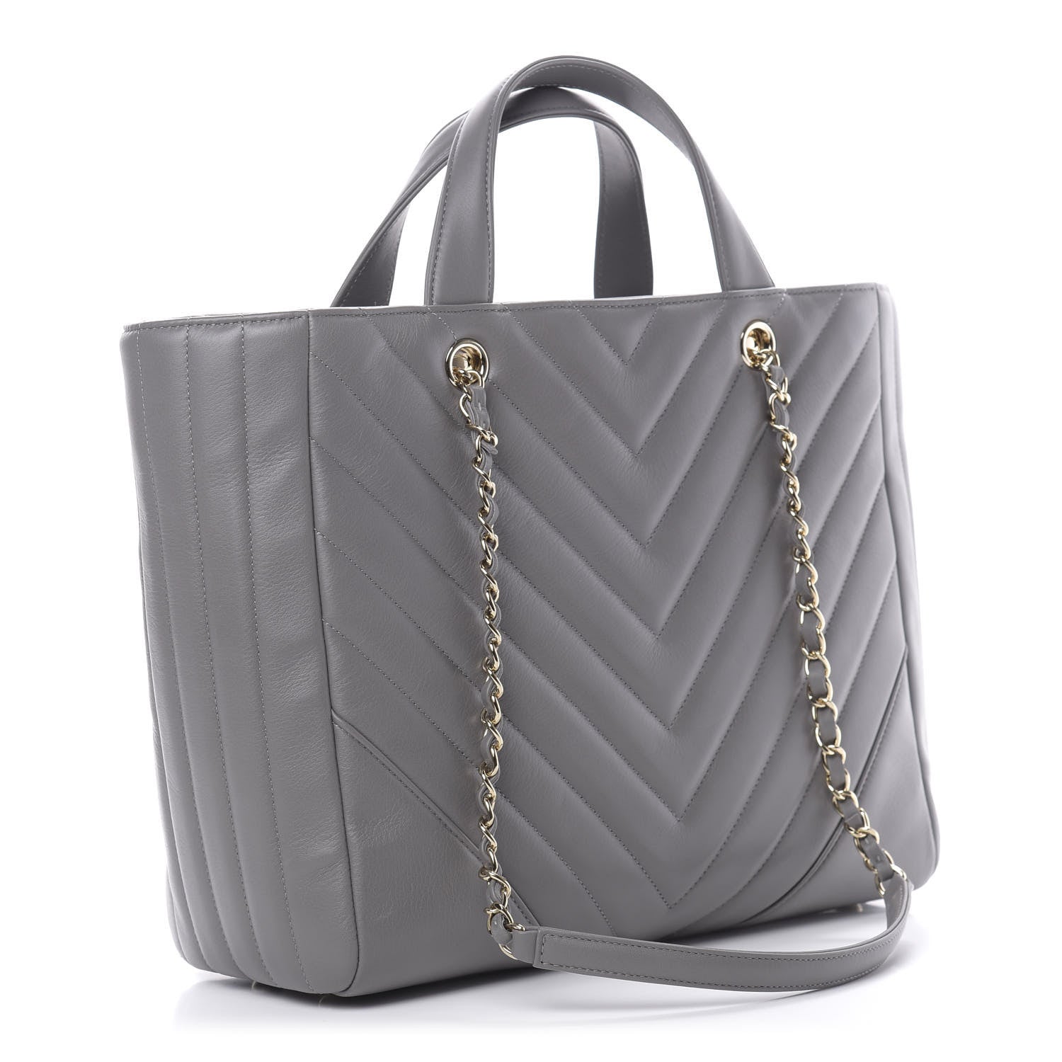 Chanel Calfskin Chevron Quilted Statement Shopping Tote Grey 4 of 11