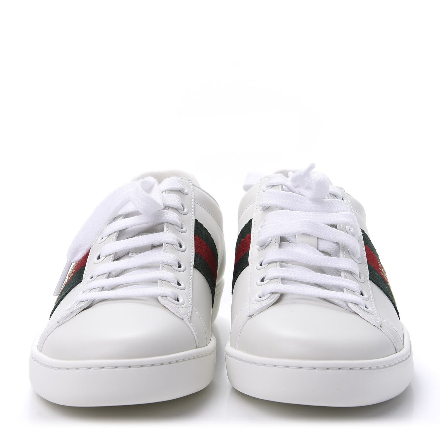 Calfskin Ayers Bee Embroidered Womens Ace Sneakers 35 White Green