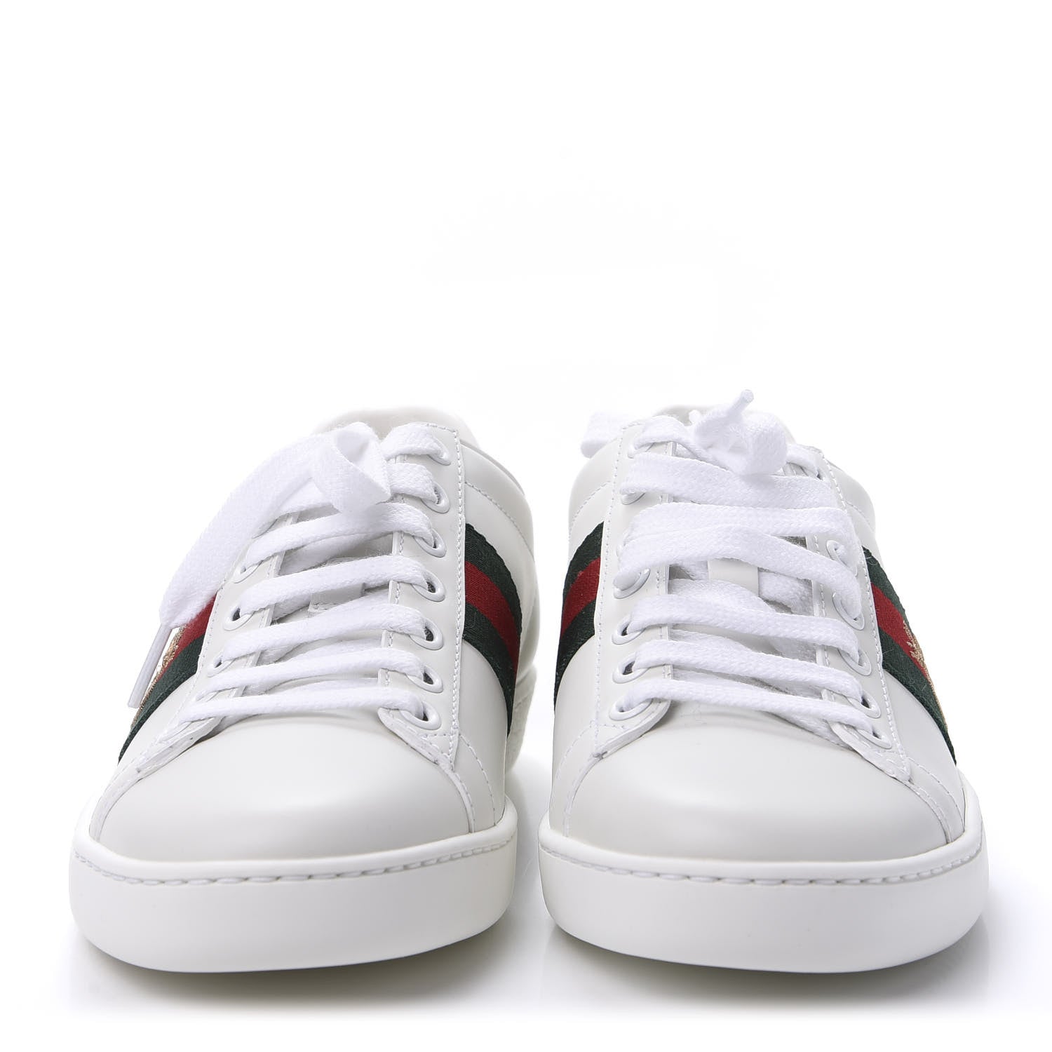 Gucci Calfskin Ayers Bee Embroidered Womens Ace Sneakers 35 White Green 2 of 10
