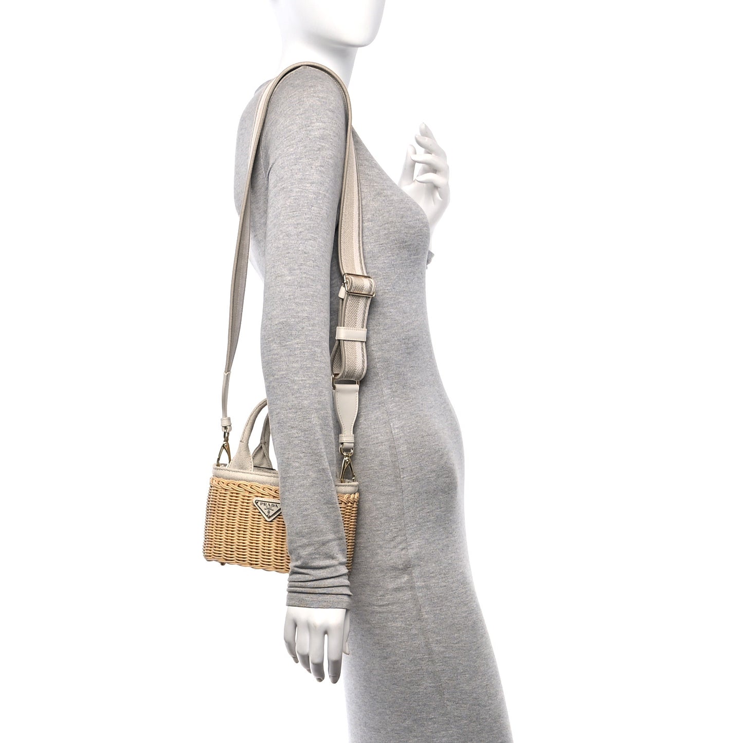 Wicker Canvas Mini Tote Tan White
