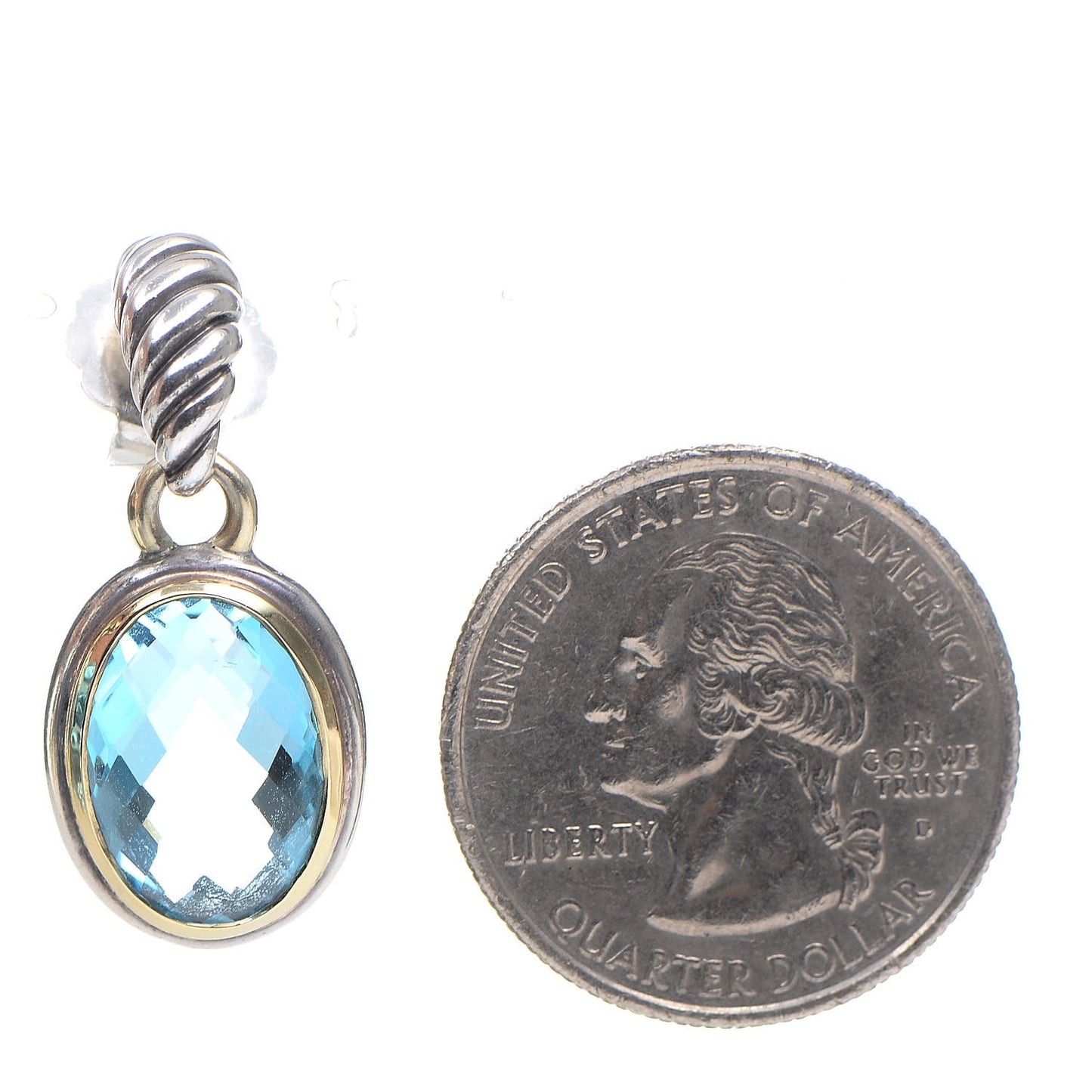 Sterling Silver 18K Yellow Gold Blue Topaz 10mm Drop Earrings