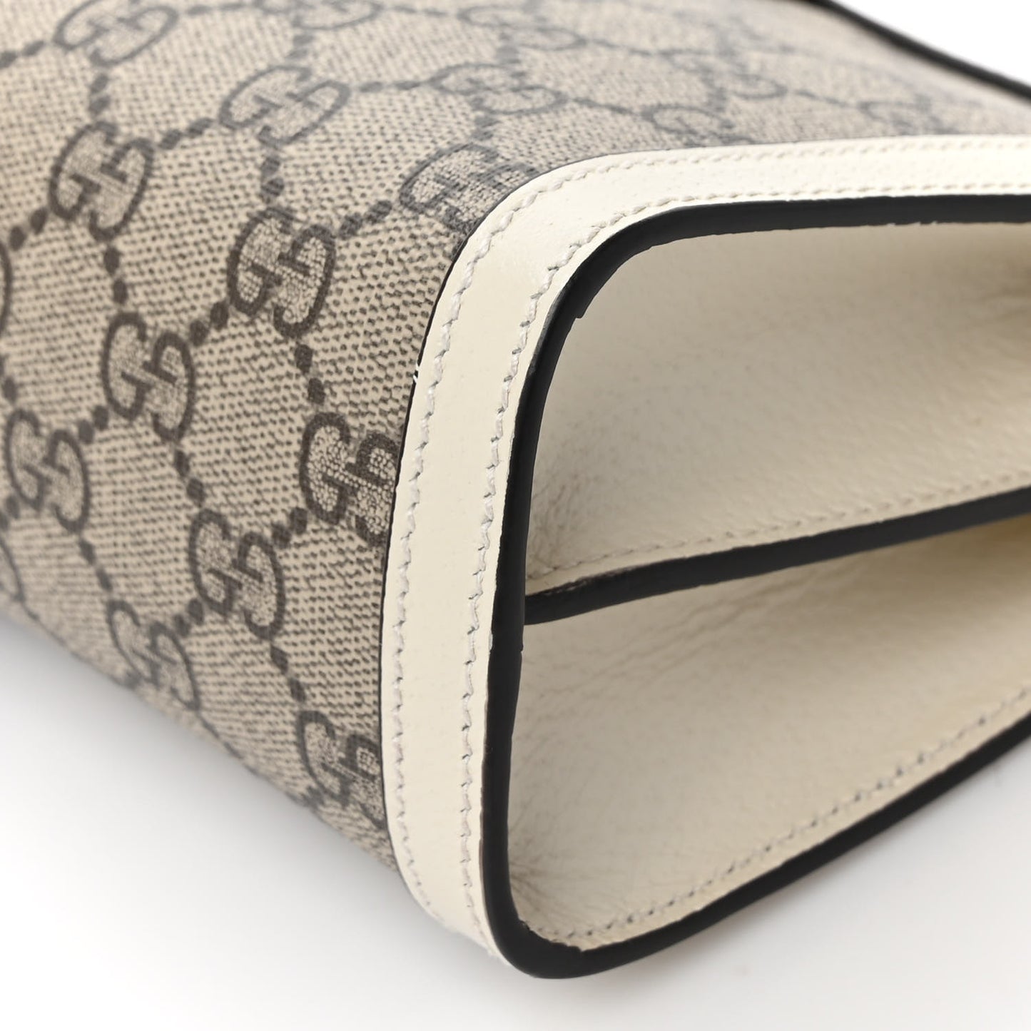 GG Supreme Monogram Textured Calfskin Web Small Ophidia Chain Shoulder Bag Beige Ebony Mystic White