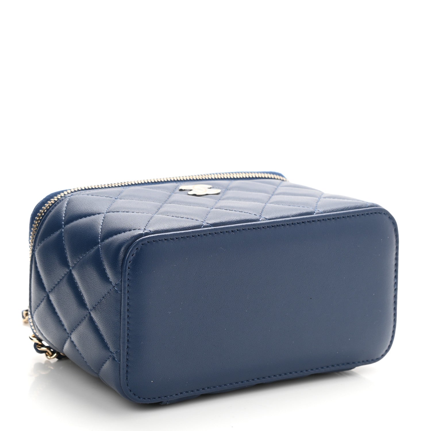 Chanel Lambskin Quilted Small Top Handle Vanity Case With Chain Dark Blue 4 of 11