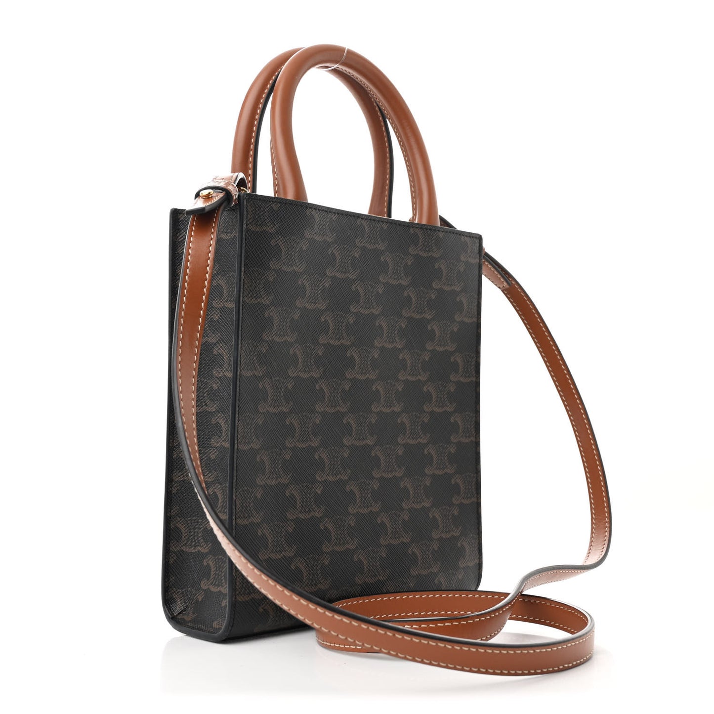 Triomphe Canvas Calfskin Mini Vertical Cabas Tan