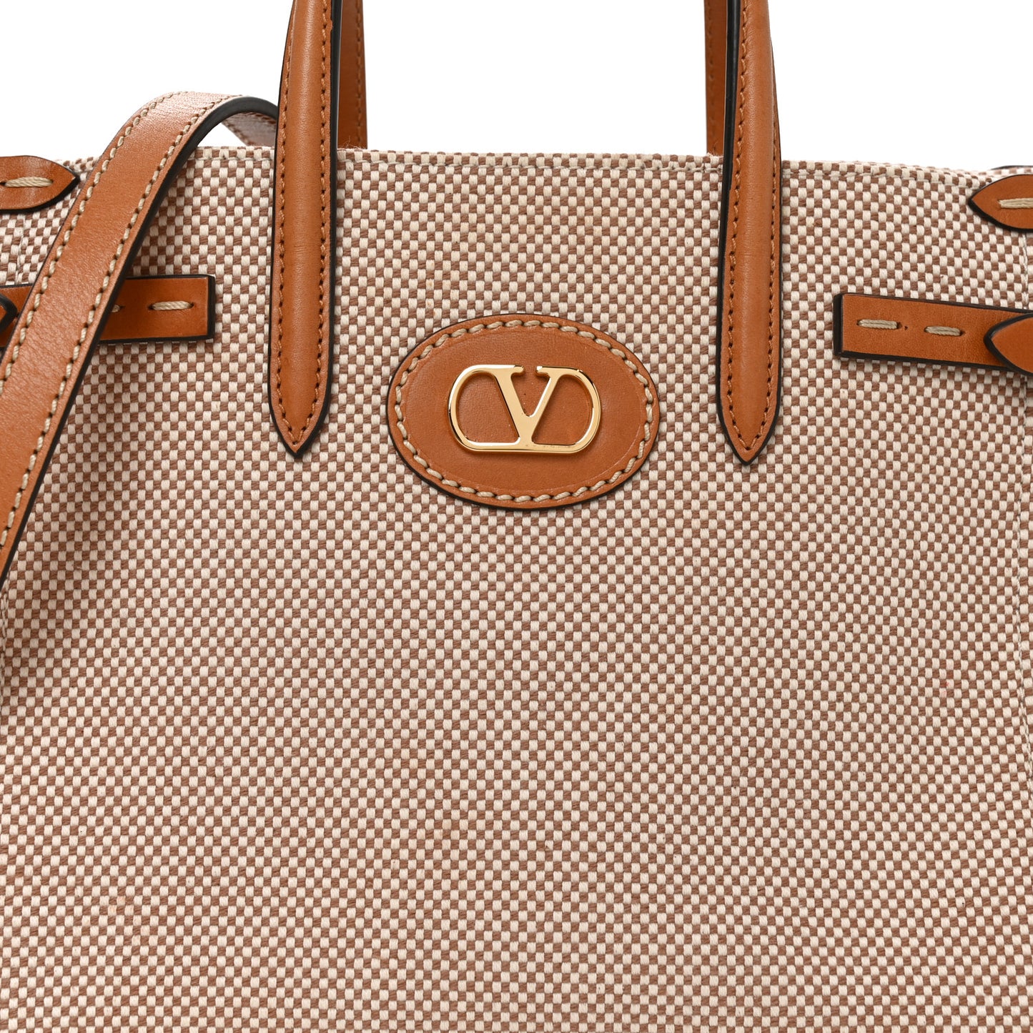 Cotton Canvas Calfskin Vlogo Small Antibes Tote Naturale Tobacco