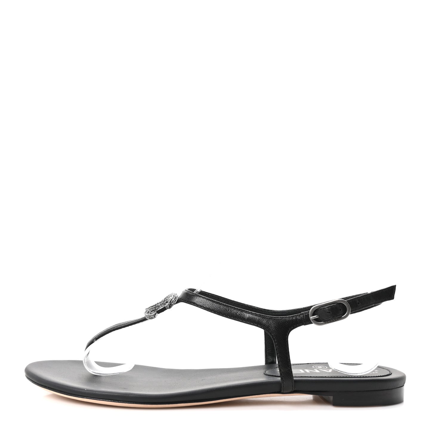 Lambskin Crystal CC Thong Sandals 38 Black