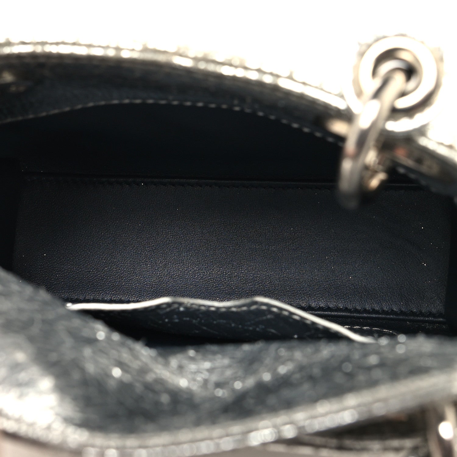 Christian Dior Metallic Crinkled Calfskin Cannage Micro Lady Dior Silver 5 of 12