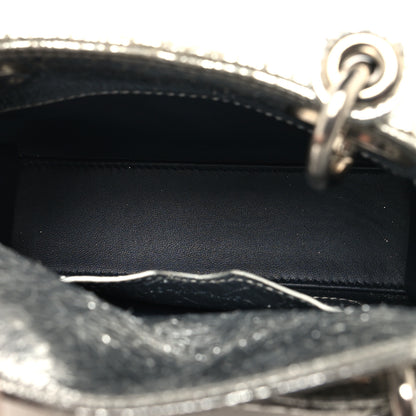 Christian Dior Metallic Crinkled Calfskin Cannage Micro Lady Dior Silver 5 of 12