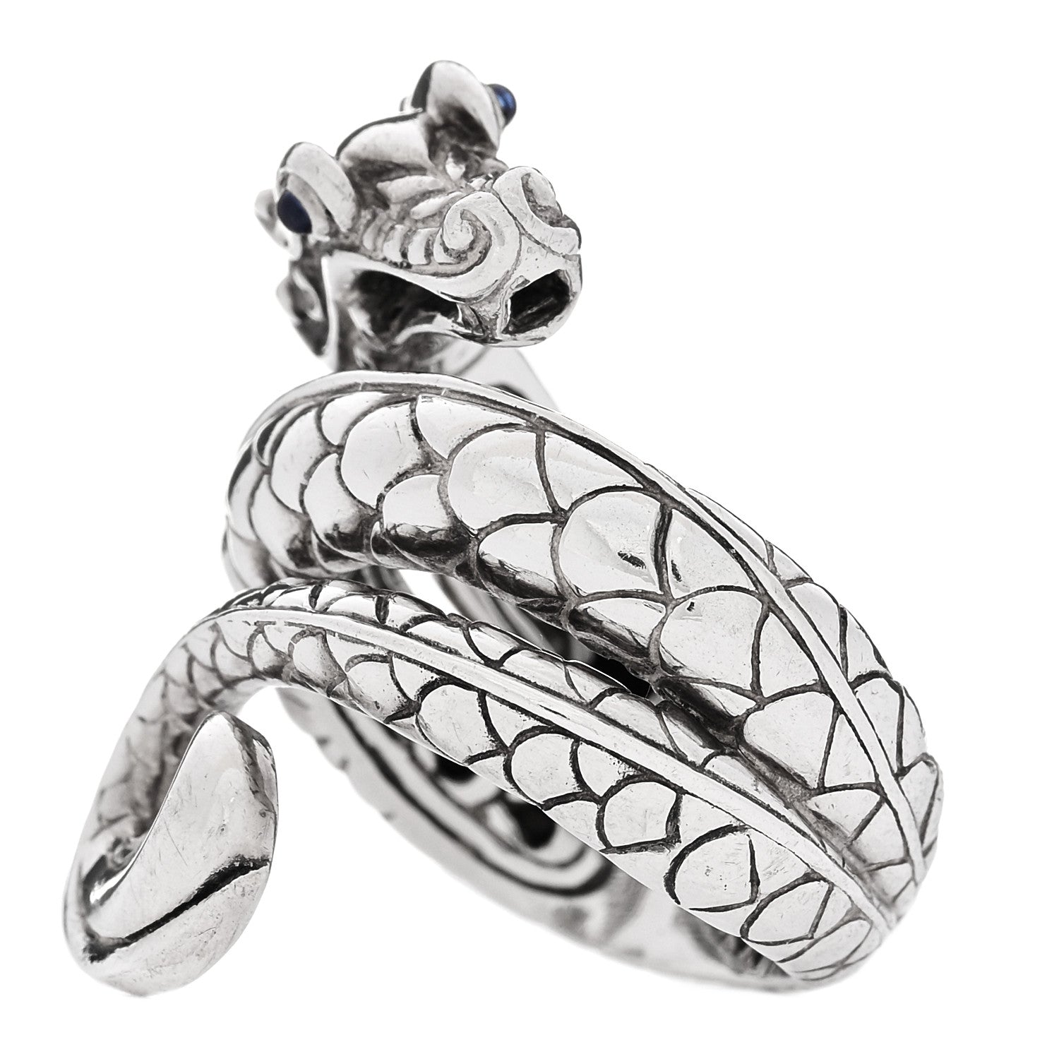 John Hardy Sterling Silver Blue Sapphire Legends Naga Dragon Coil Ring  54 7 4 of 5