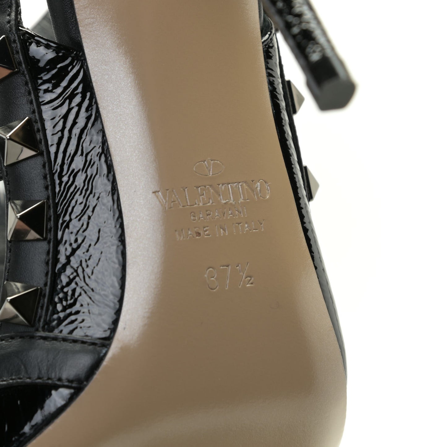 Crinkled Patent Rockstud Ankle Strap 100mm Pumps 37.5 Black