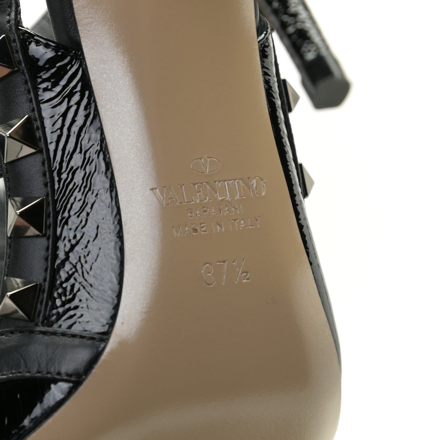 Valentino Garavani Crinkled Patent Rockstud Ankle Strap 100mm Pumps 37.5 Black 9 of 10