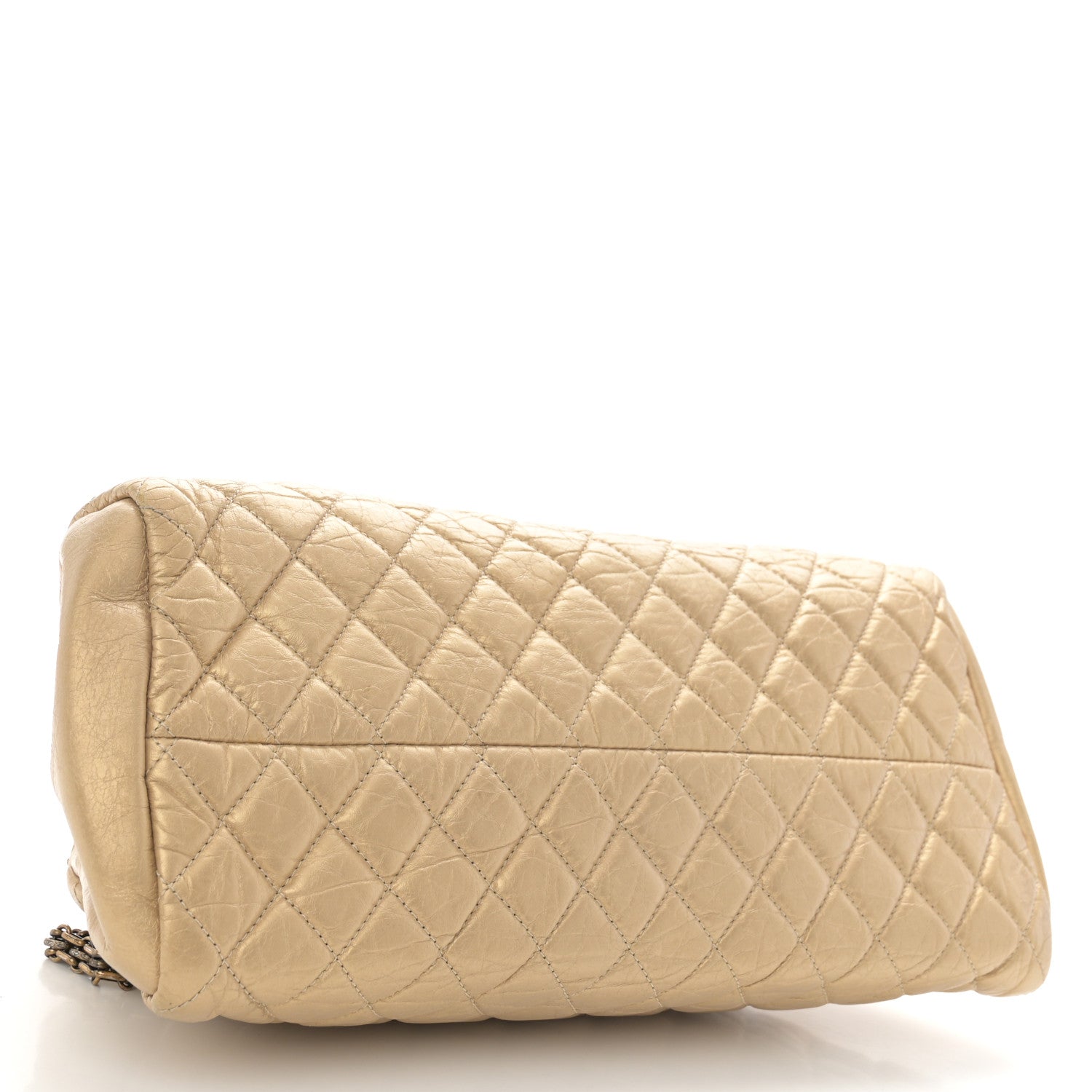 Chanel Metallic Aged Calfskin Quilted Medium Just Mademoiselle Bowling Bag Gold 4 of 11