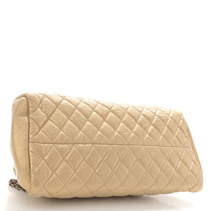Chanel Metallic Aged Calfskin Quilted Medium Just Mademoiselle Bowling Bag Gold 4 of 11