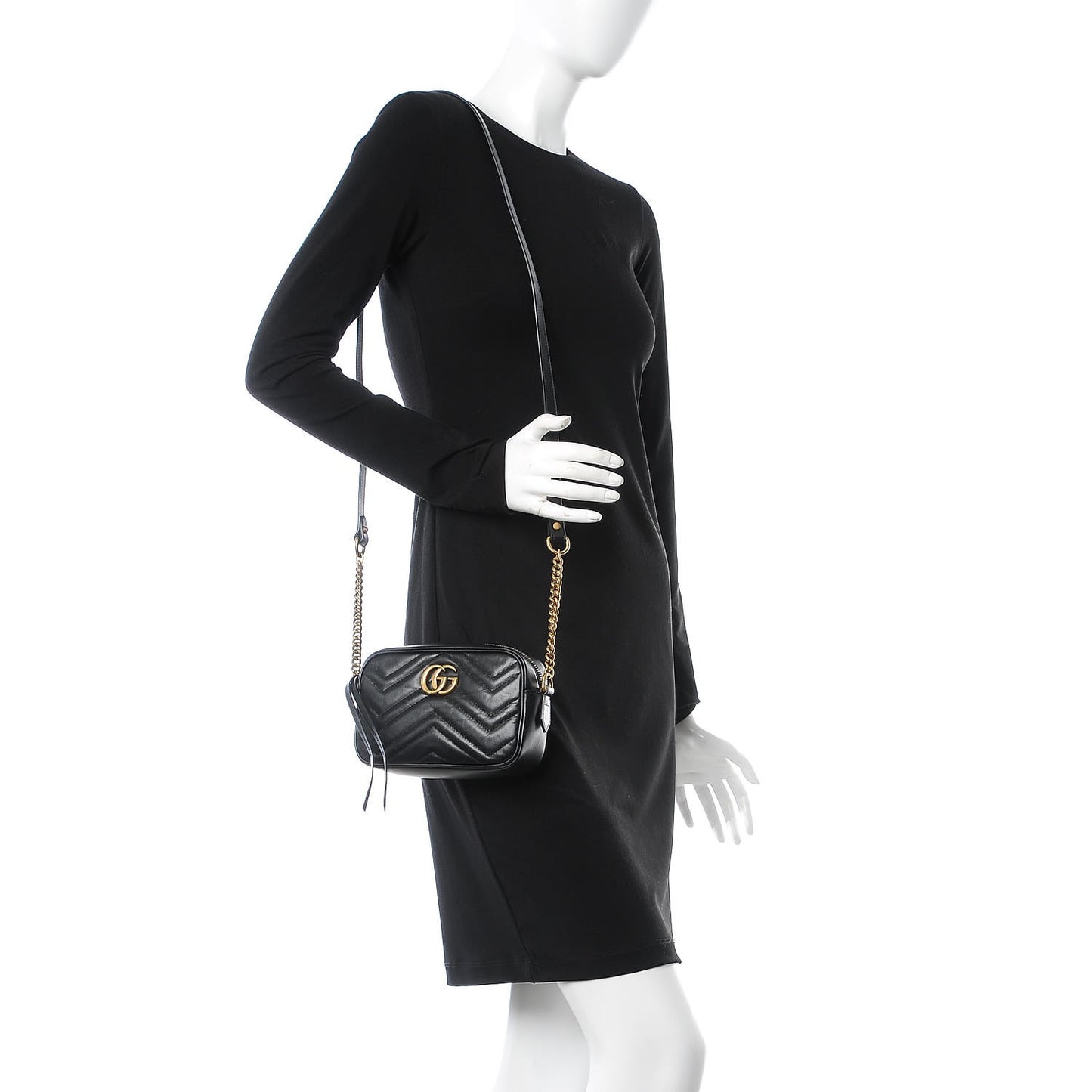 Calfskin Matelasse Mini GG Marmont Chain Shoulder Bag Black
