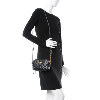 Gucci Calfskin Matelasse Mini GG Marmont Chain Shoulder Bag Black 2 of 7