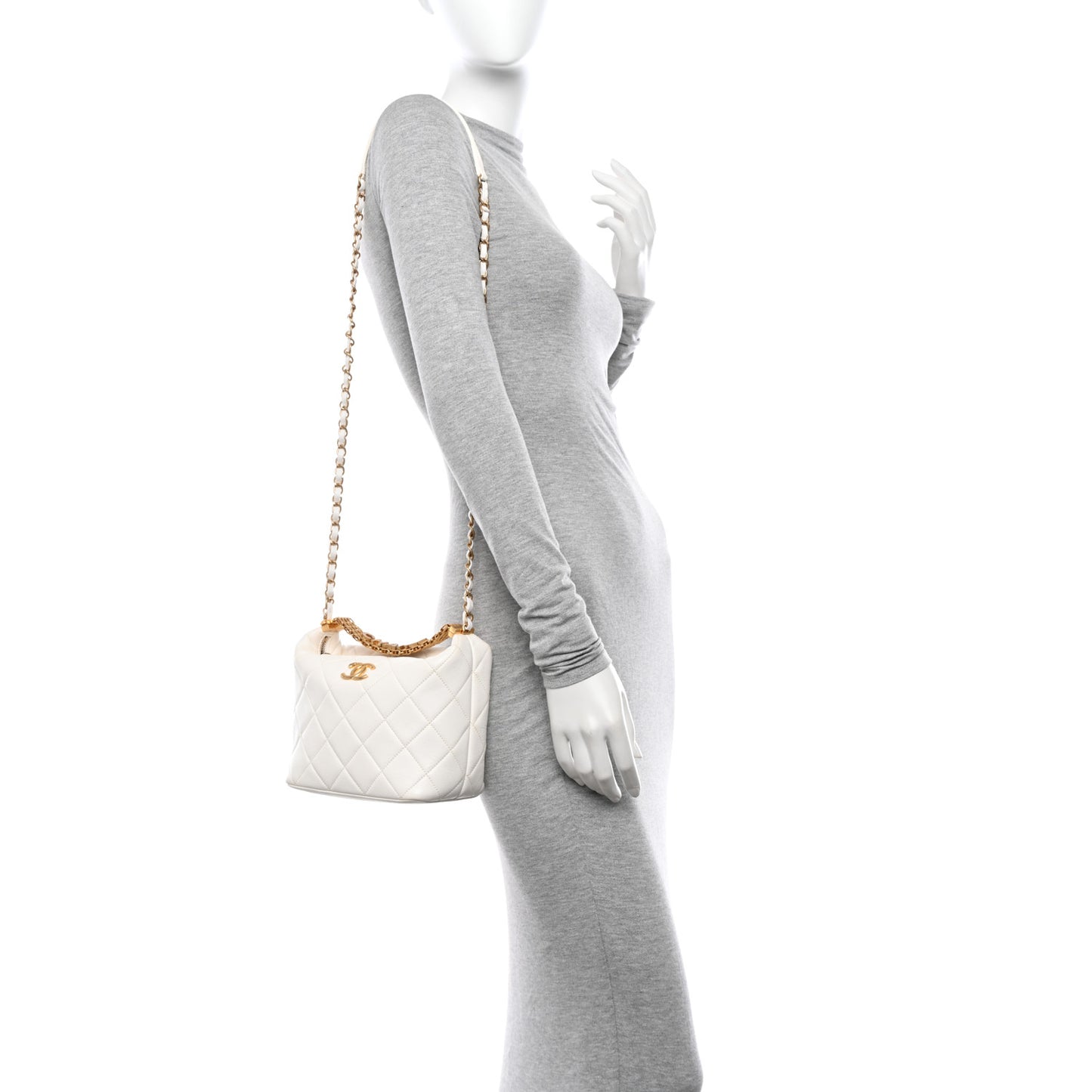 Lambskin Quilted CC Crystal Signature Chain Hobo White