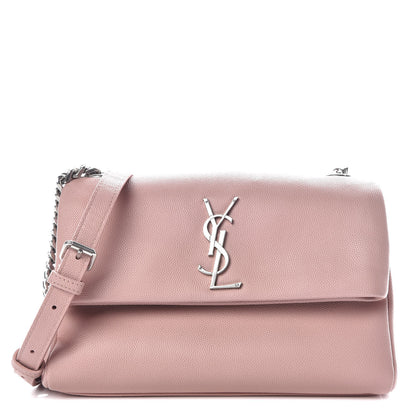 Saint Laurent Grain De Poudre Small West Hollywood Monogram Fold-Over Bag Pale Blush 1 of 11
