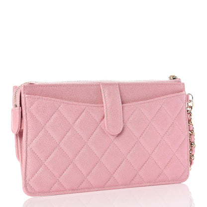 Chanel Iridescent Caviar Quilted Classic Pouch With Handle Rose Pink 3 of 10