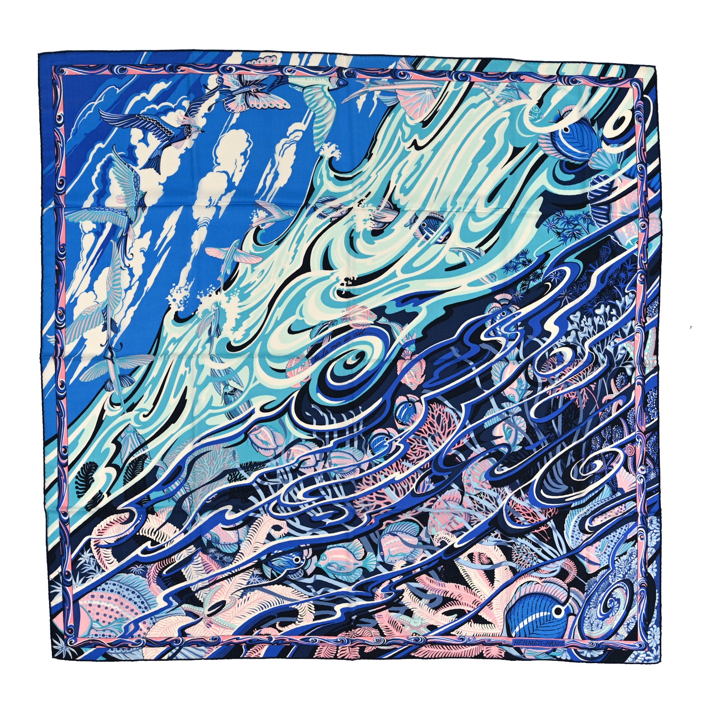 Cashmere Silk De La Mer Au Ciel Shawl 140 Marine Rose Turquoise
