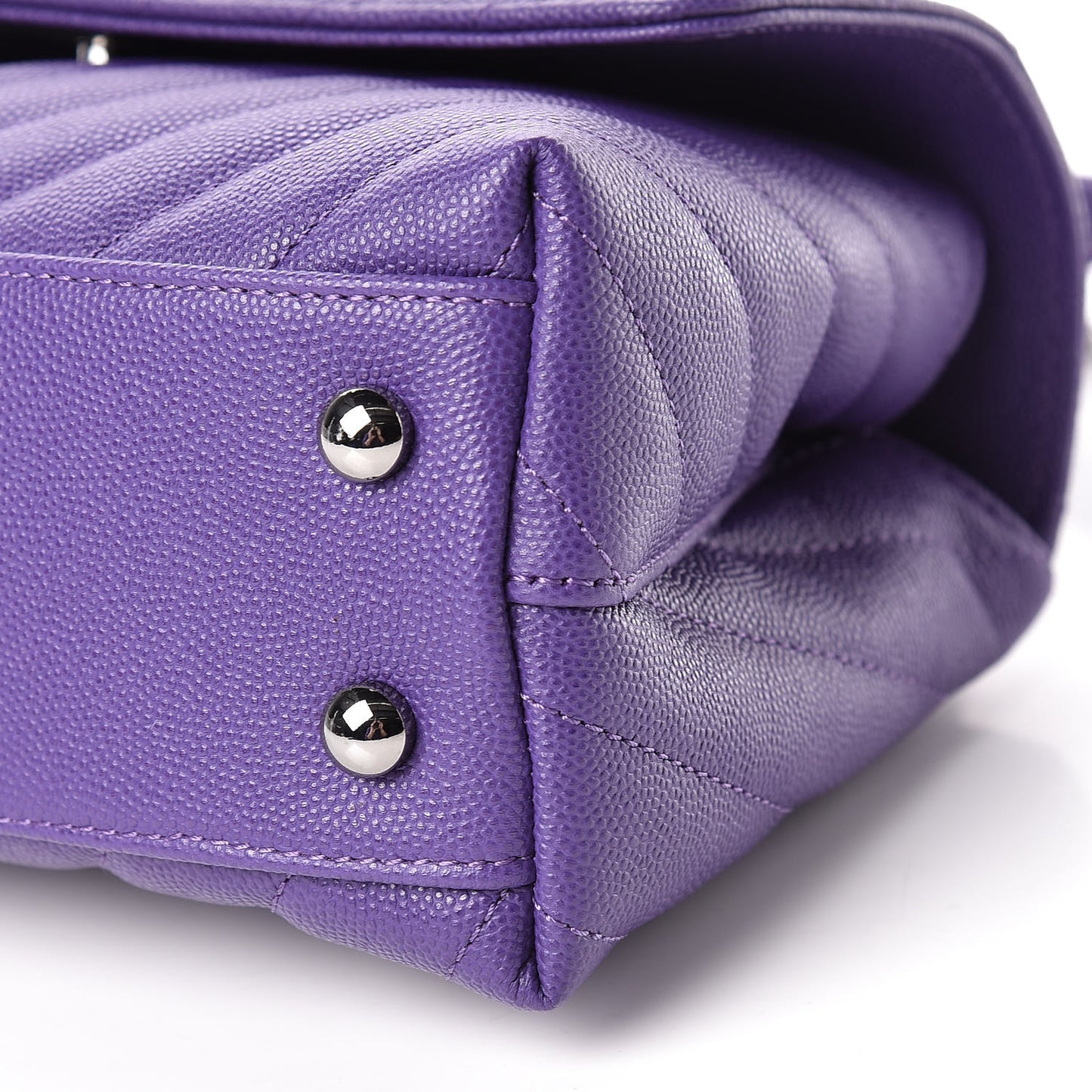 Caviar Chevron Quilted Mini Coco Handle Flap Purple