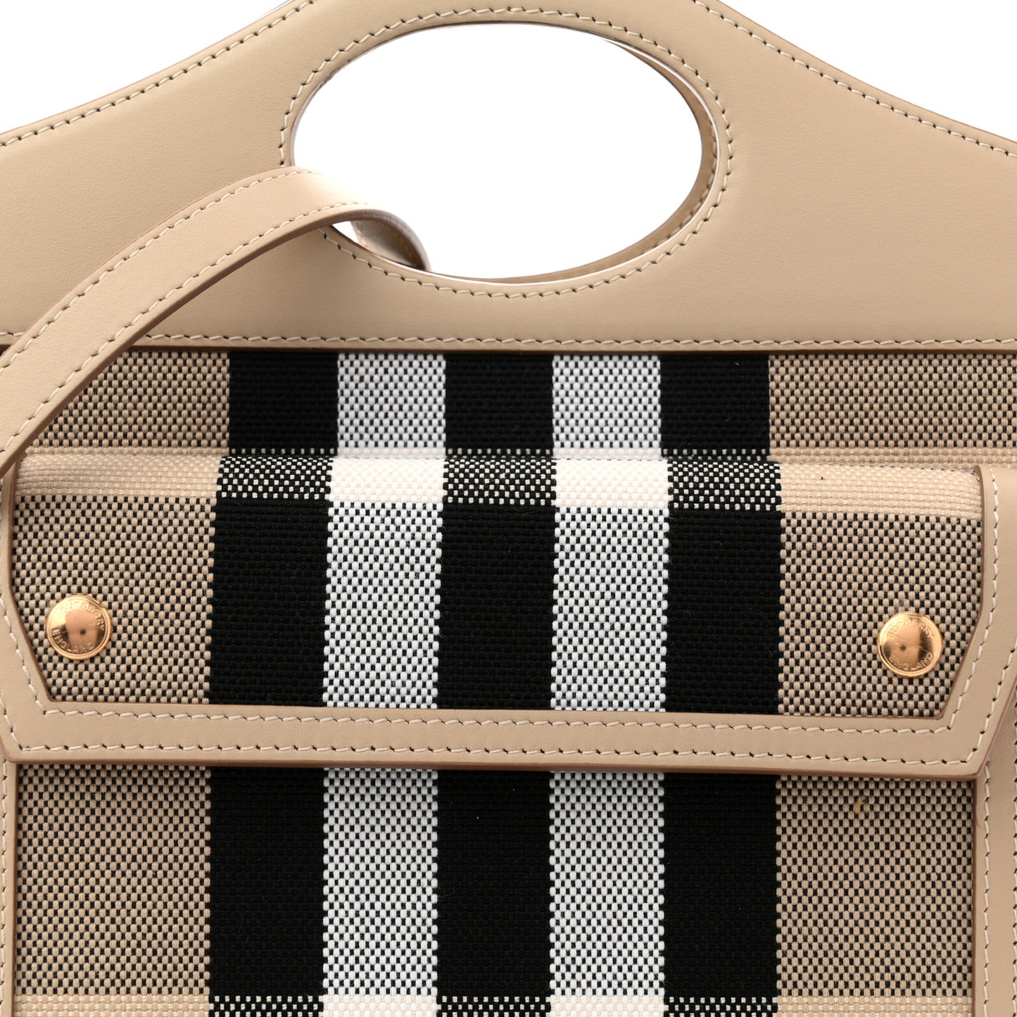 Smooth Calfskin Archive Canvas Check Mini Pocket Bag Dusty Sand