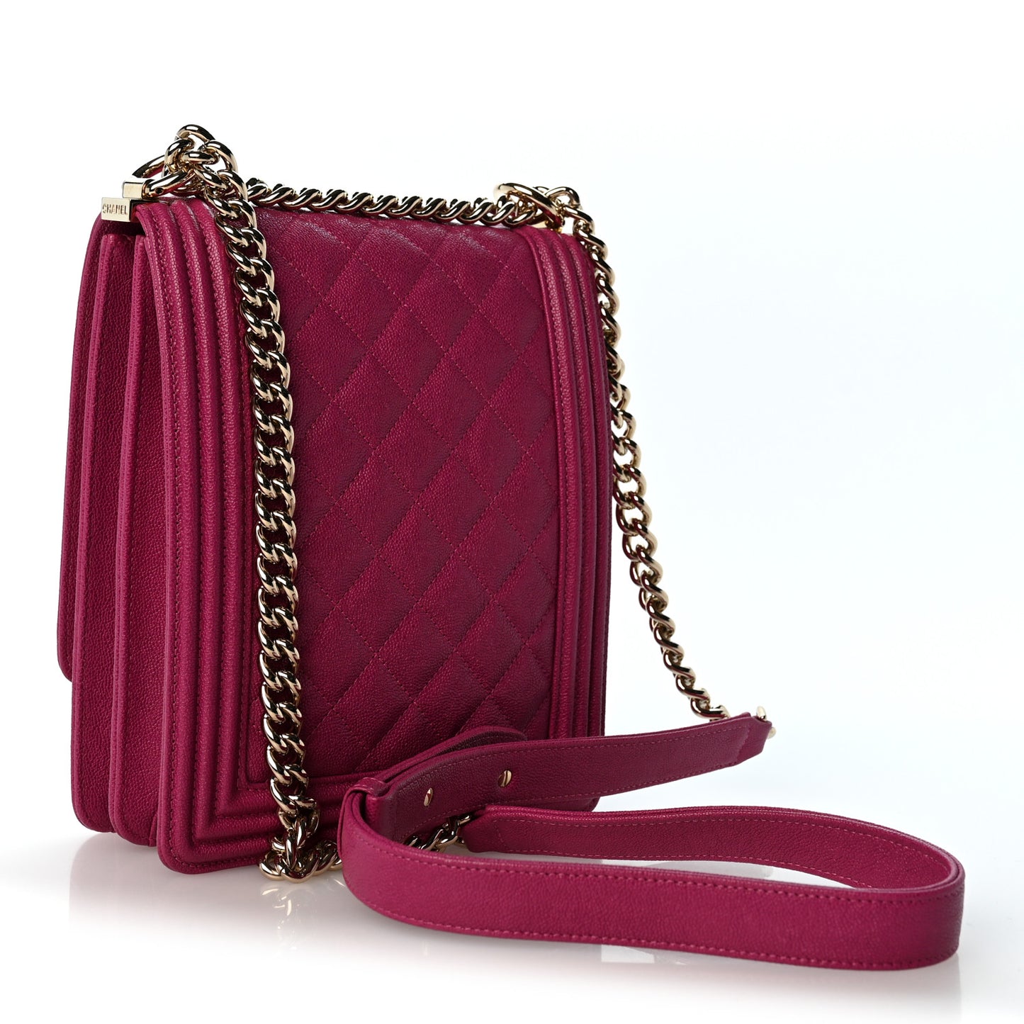 Caviar Quilted North South Boy Flap Fuchsia