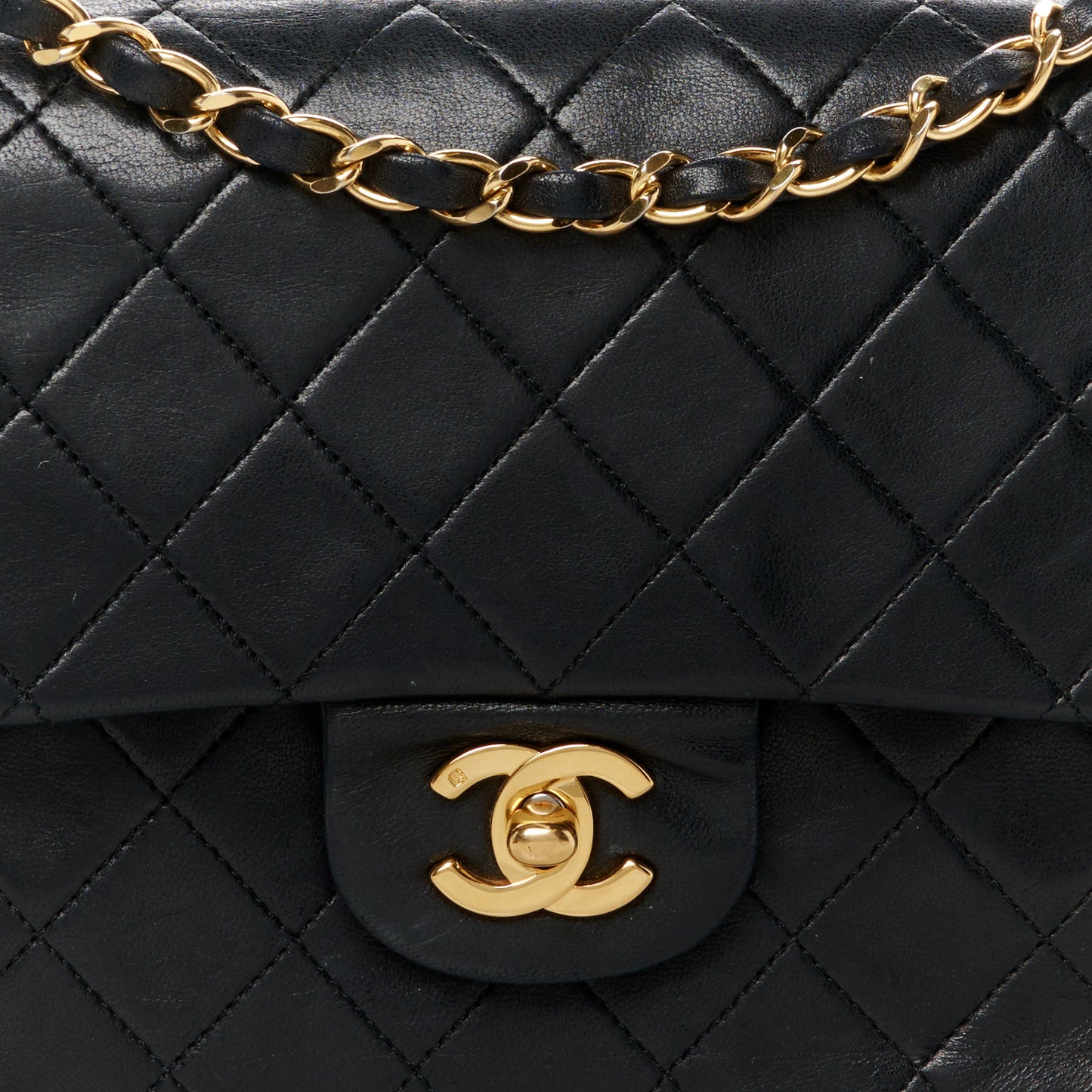 Lambskin Quilted Small Double Flap Black