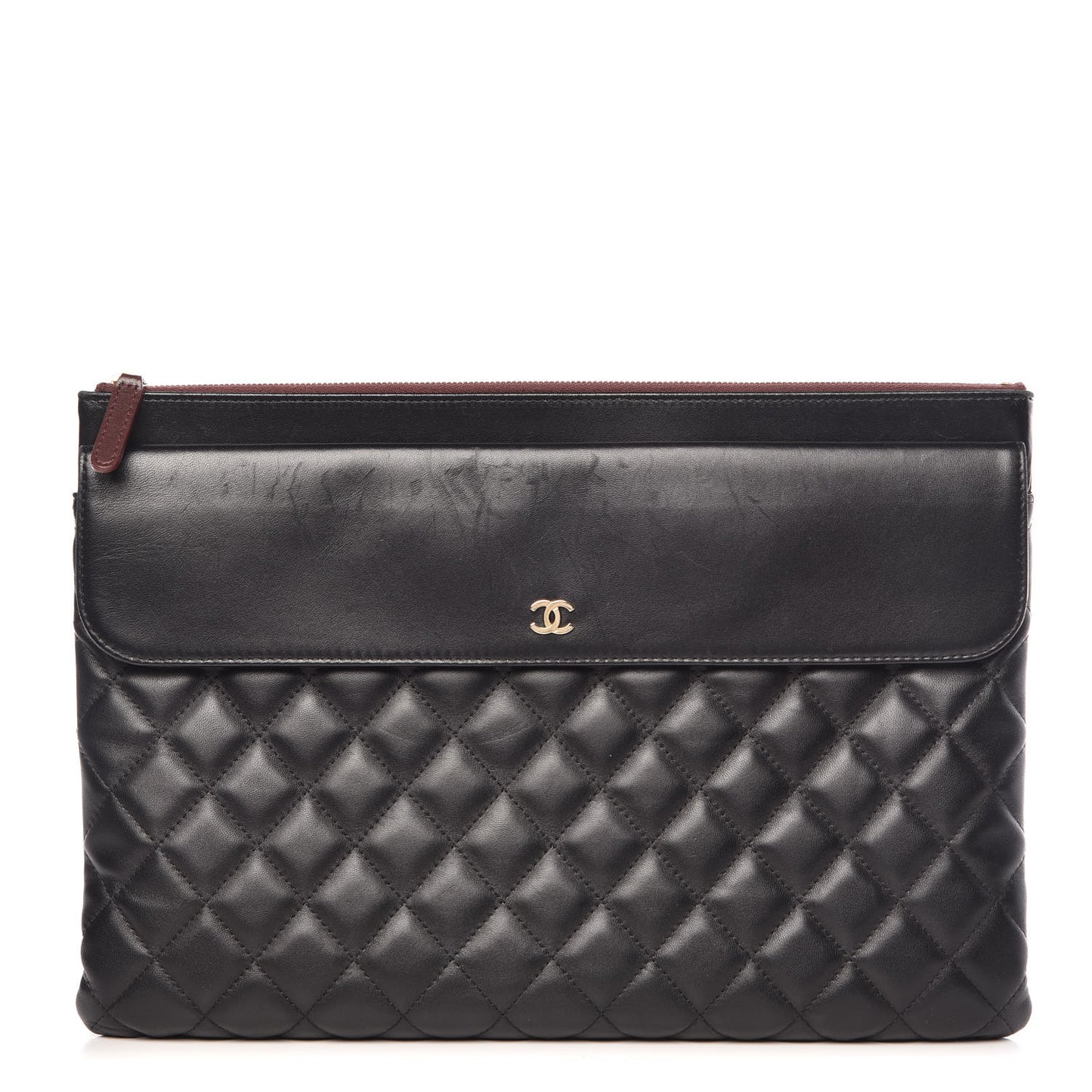 Lambskin Quilted Large Flap Cosmetic Case Black