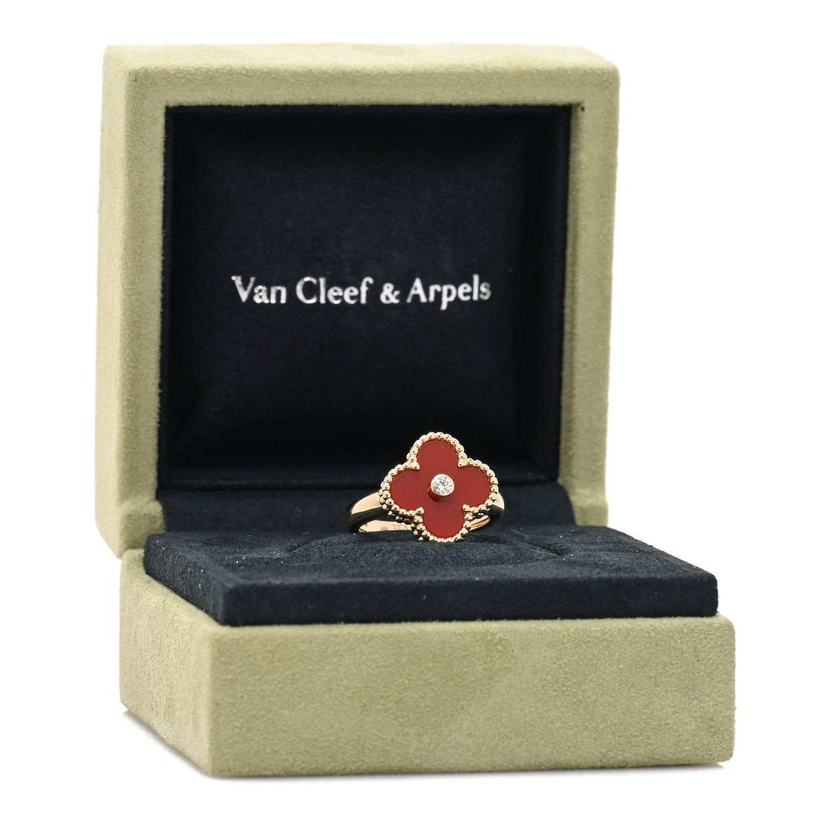 Van Cleef & Arpels 18K Yellow Gold Diamond Carnelian Vintage Alhambra Ring 52 6 5 of 5