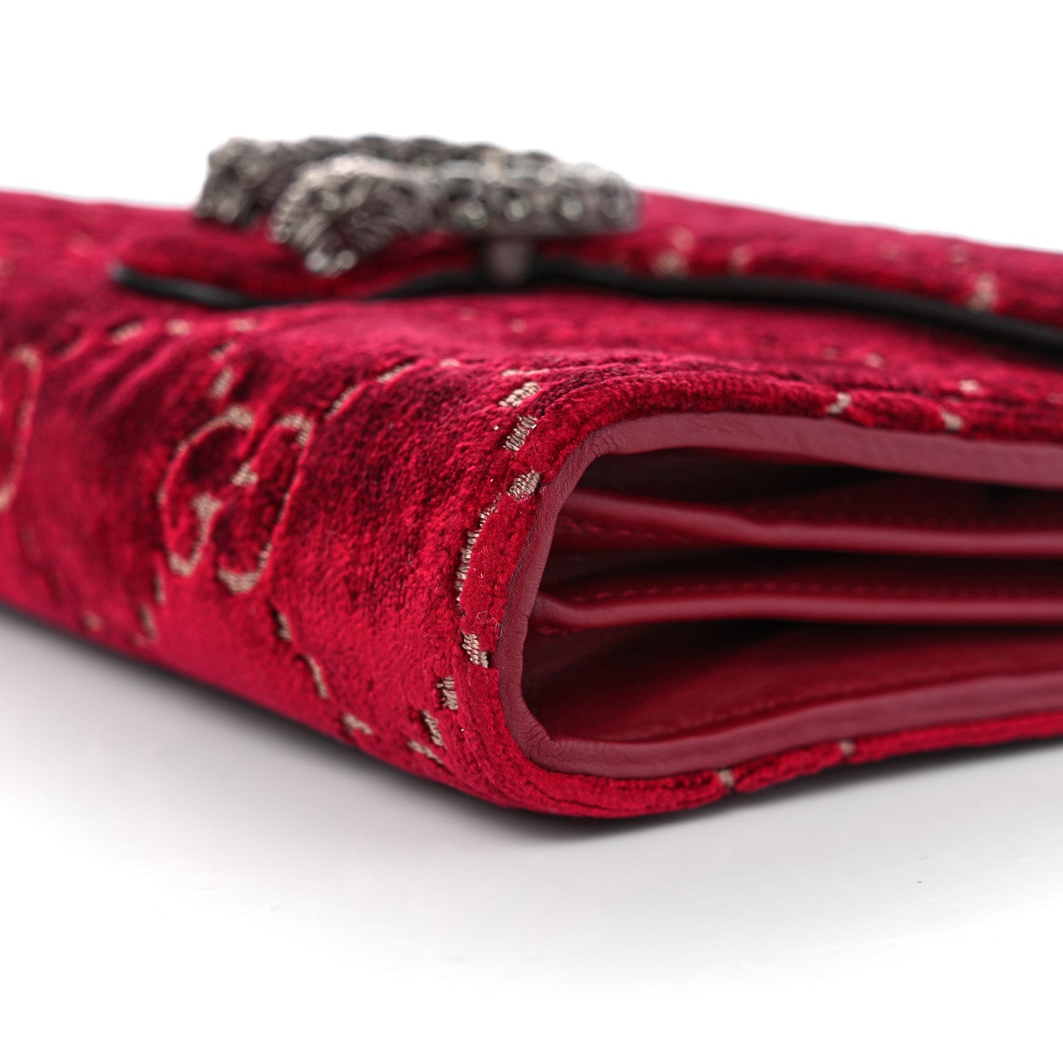 Gucci Velvet GG Monogram Mini Dionysus Chain Wallet Red Cipria 10 of 12