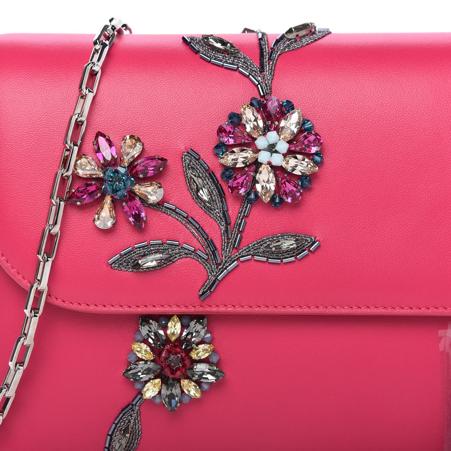 Lambskin Floral Embellished Clutch Pink