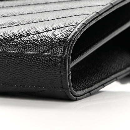Saint Laurent Grain De Poudre Matelasse Chevron Monogram Chain Wallet Black 9 of 9