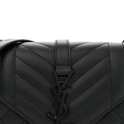 Saint Laurent Grain De Poudre Textured Mixed Matelasse Triquilt Small Monogram Monochrome Satchel Black 8 of 10