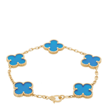 Van Cleef & Arpels 18K Yellow Gold Blue Agate 5 Motifs Vintage Alhambra Bracelet 2 of 5