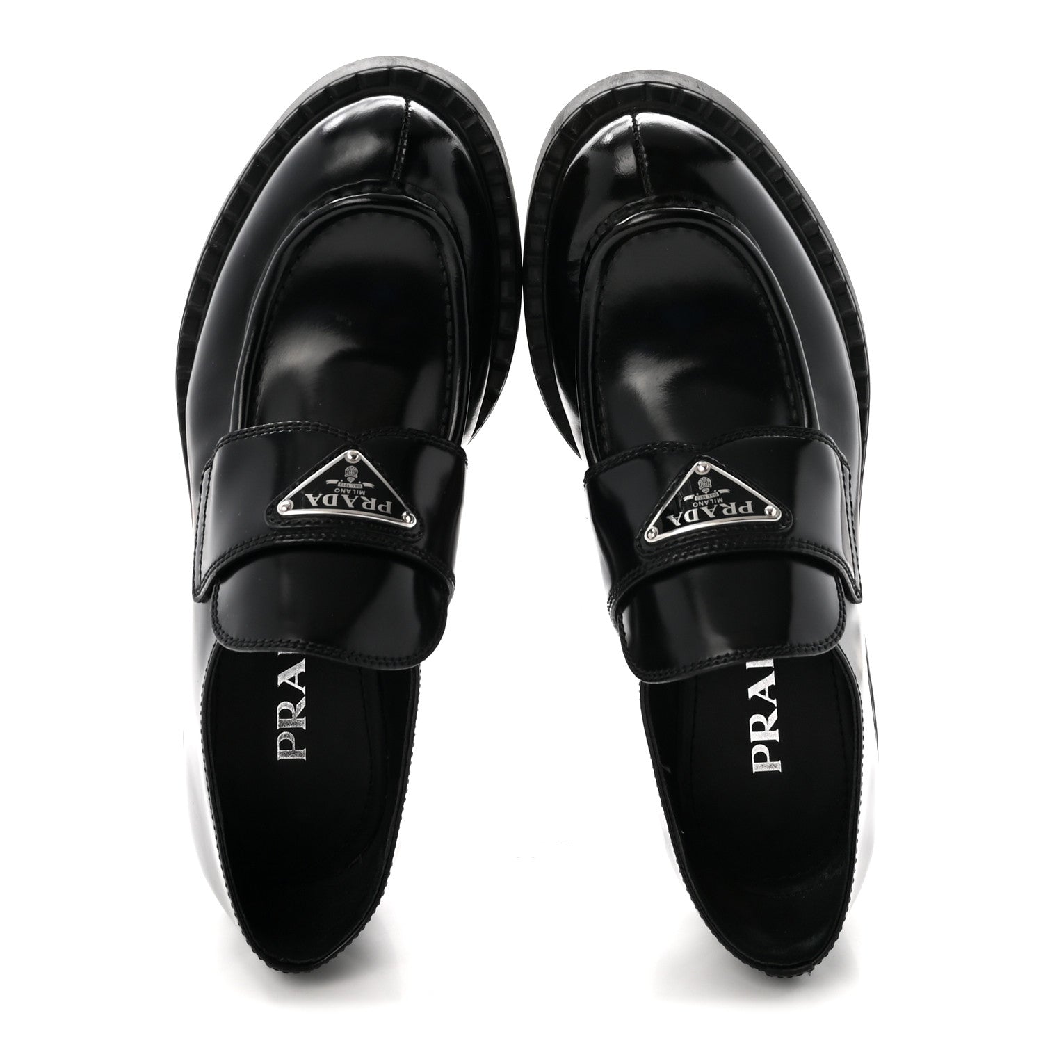 Prada Spazzolato Metal Triangle Logo 50mm Loafers 37 Black 2 of 9