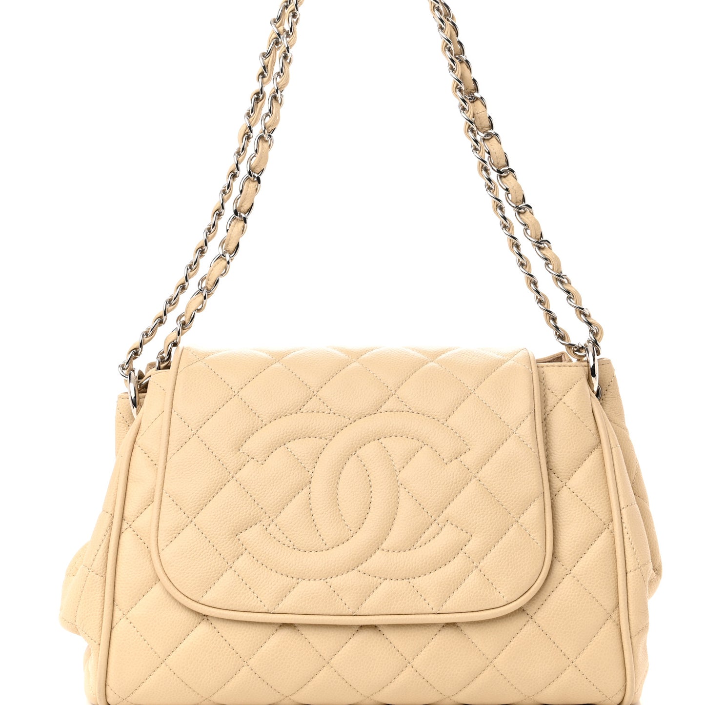 Caviar Quilted Timeless Accordion Flap Light Beige