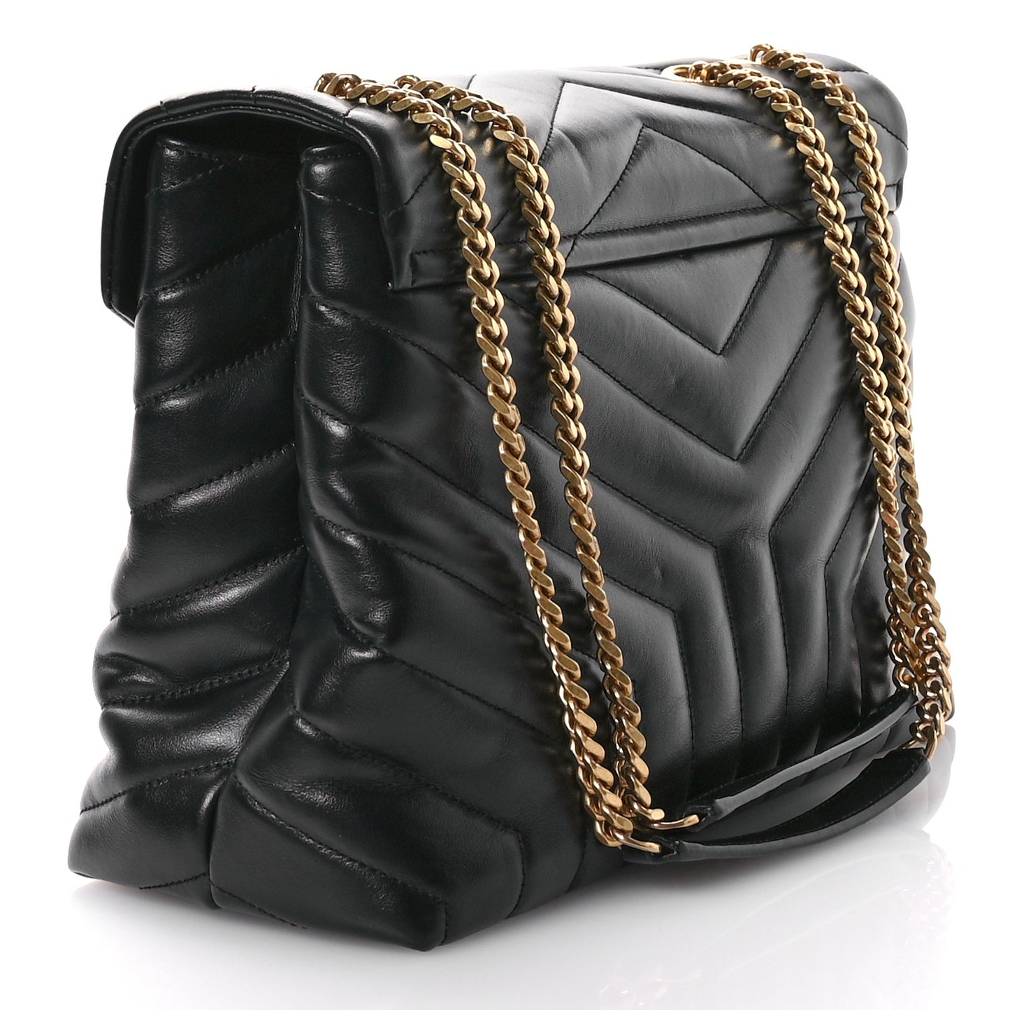 Calfskin Y Quilted Monogram Medium Loulou Chain Satchel Black