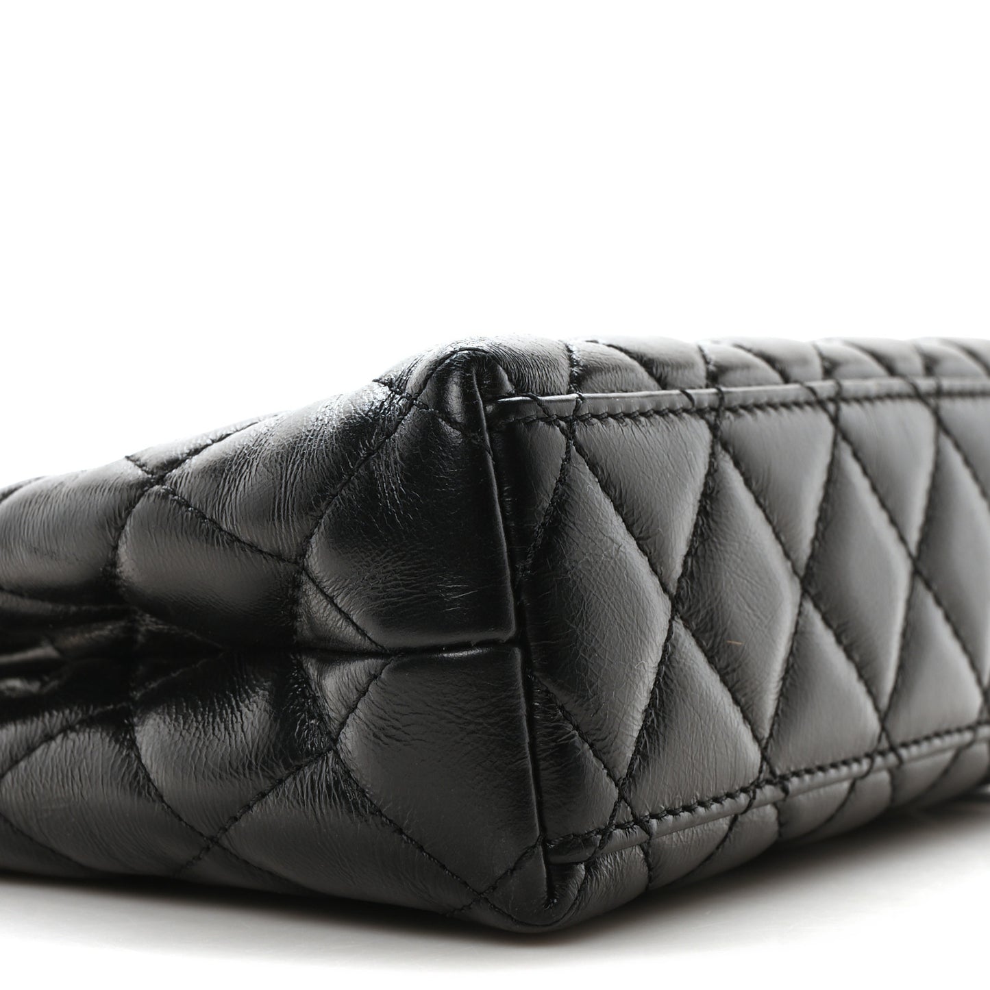 Shiny Aged Calfskin Quilted Nano Kelly Shopper Black