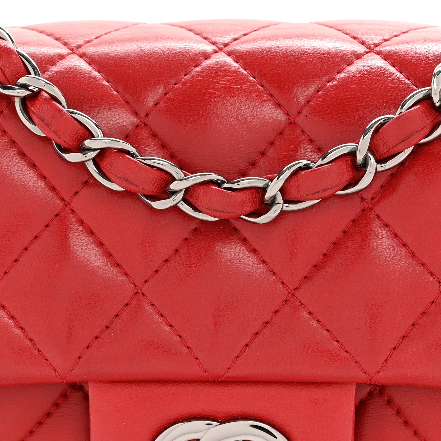 Lambskin Quilted Mini Rectangular Flap Red