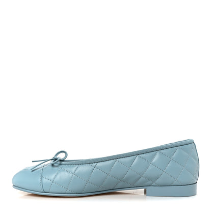 Chanel Lambskin Quilted CC Cap Toe Ballerina Flats 37.5 Blue 1 of 10